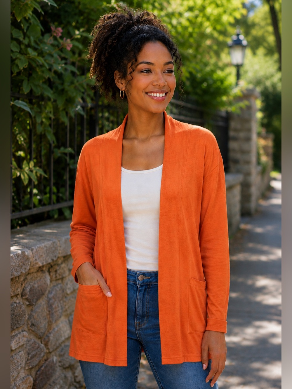 Vibrant Orange Open Cardigan
